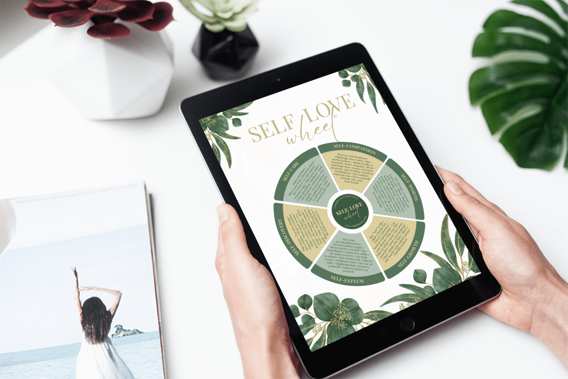 The Self-Love Wheel shown on a tablet